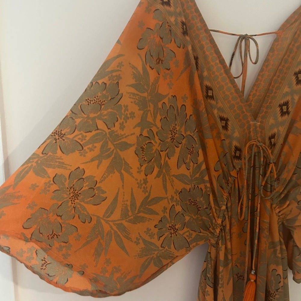 Floral Boho Maxi Dress in Orange and Beige - Picture 5 of 10